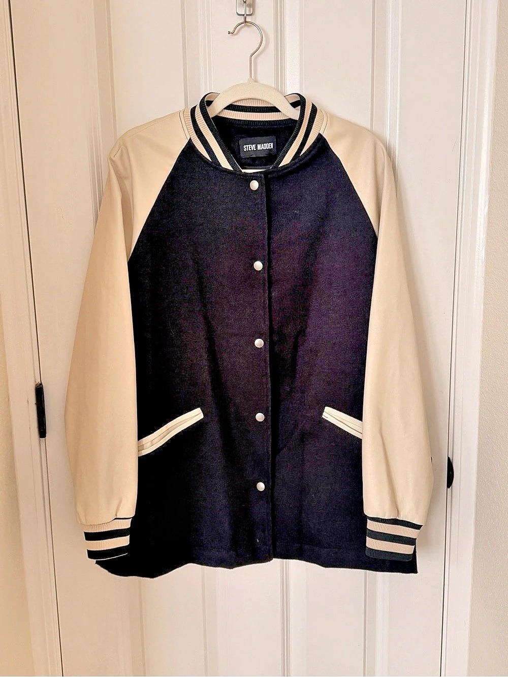 Steve Madden Varsity Jacket Black & Cream